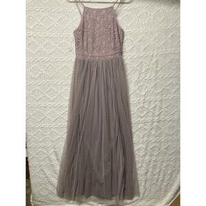 Womens Embellished Maxi Party Evening Dress Gown Lavender Purple Sz M Formal